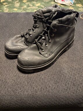 Skechers Men's Black Lace-Up Work Boots with Lug Sole